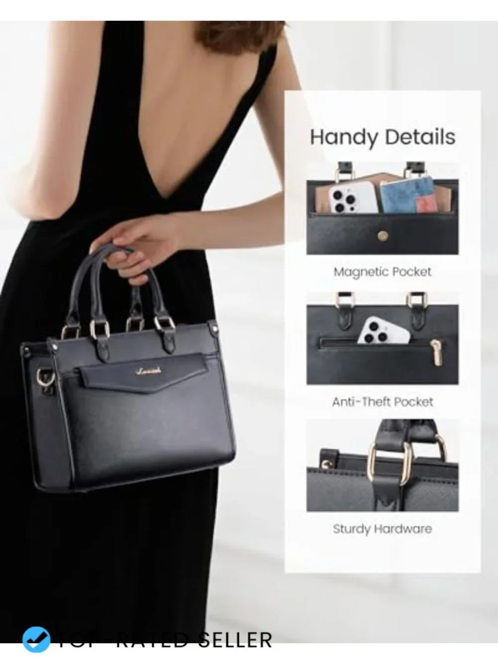 PU Leather Satchel Tote with Crossbody Strap